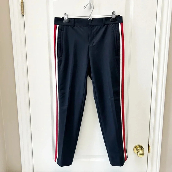 Banana Republic Avery Straight Fit Ankle Pants Side Stripes Cropped Navy Blue 0 - Picture 2 of 14